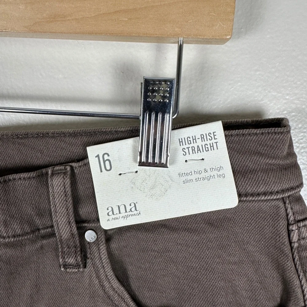 a.n.a Women's 16 High-Rise Straight Jeans Brown Stretch Denim 3B32D3